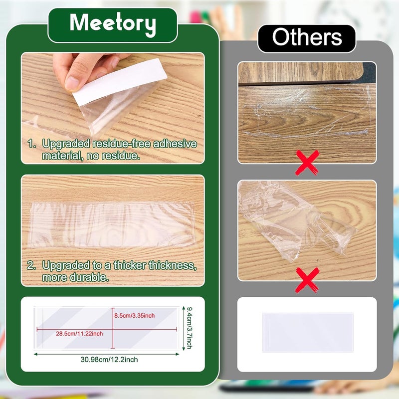 Meetory 40 PCS Upgraded Nameplate Pocket, Self Adhesive Desk Nameplates Name Tag Pocket, No Residue Clear Plastic View Name Tag Sleeves for Classroom Desk, Office Supplies (12.2" x 3.7") - Image 4